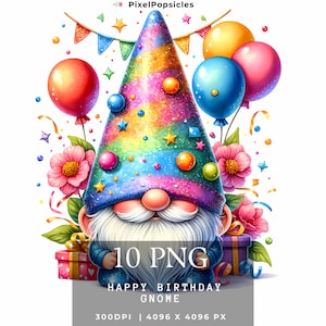 Clipart verjaardag kabouter: aquarel png-afbeeldingen (digitale download)