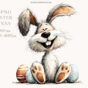 Clipart lapin de Pâques aquarelle : images PNG originales (téléchargement numérique) 1#