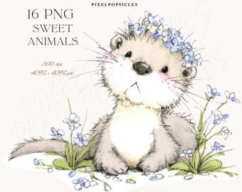 Watercolor Sweet Summer Animal Clipart: Pngs (Digital Download)