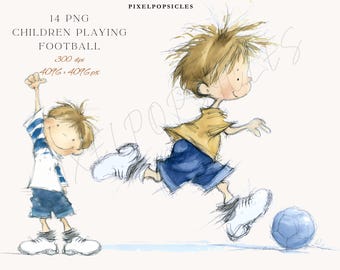 Watercolor Soccer Kids Clipart PNG | Transparent Background | Digital Download