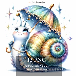Snails Clipart, 12 PNG Watercolor, Colorful Clip Art, Spring Easter Card Making, Baby Shower, Gift Card, Wall Art