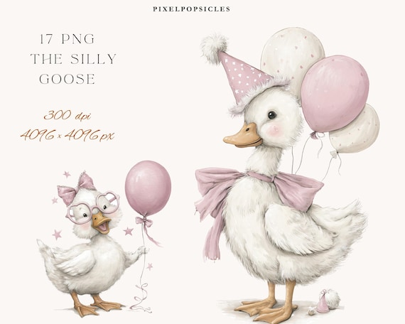 Silly Goose Clipart Set – 17 PNG Hand-Drawn Illustrations, Funny Goose Graphics, Instant Download 1#