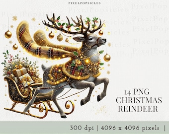 Set di clipart di renne natalizie ad acquerello – Immagini PNG per le festività