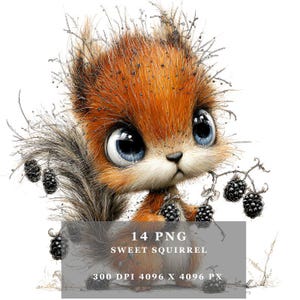 Eigenzinnige eekhoorn clipart – grappige bosdier png – schattige bosillustratie voor stickers, kaarten en herfstambachten – digitale download
