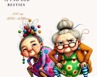 Funny Old Friends PNG Clipart: Scrapbook & Card Designs (Digital Download)