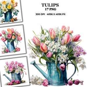 Tulips Watercolor Clipart – Elegant Floral Illustrations for Cards, Invitations, Wall Art, Spring Decor, Crafts & Digital Projects