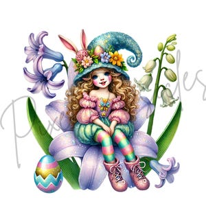Easter Elves Watercolor Clipart: Spring Flowers, Eggs PNG (commercial ...