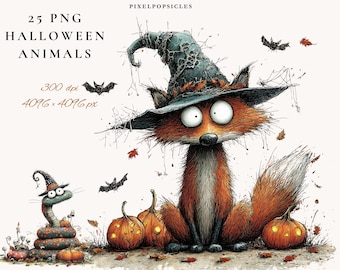 Set di clipart di animali di Halloween ad acquerello