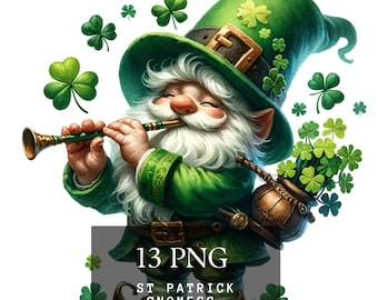 St Patrick's Day Gnomes Watercolor Clipart: Commercial Use (PNG Set)