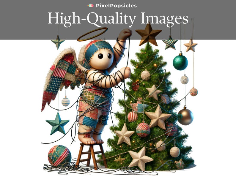 Quirky Christmas Angels Watercolor, 14 High Quality PNG, Angles Memory