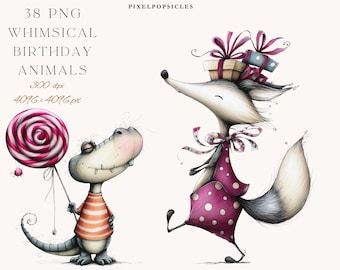 風変わりな誕生日動物のPNGクリップアート：面白いパーティーグラフィック（デジタルダウンロード）1#