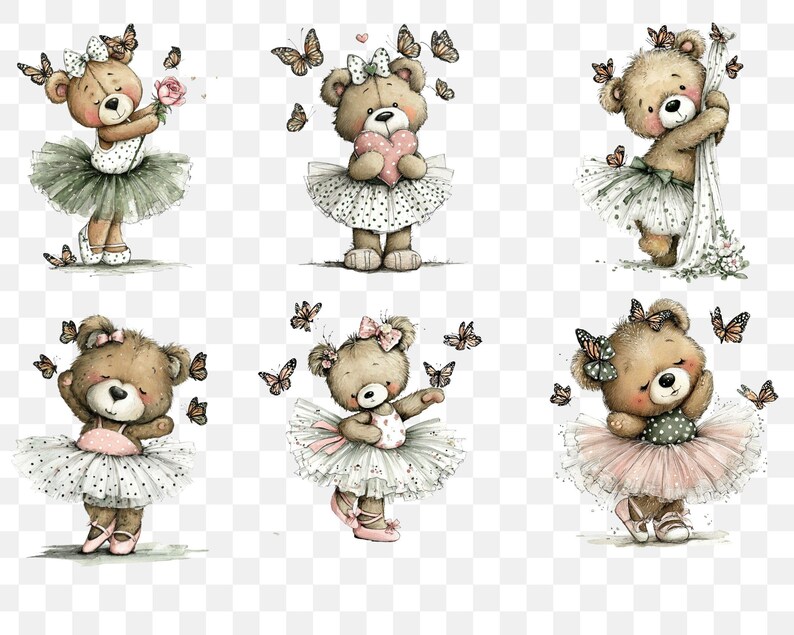 Watercolor Ballerina Teddy Bear Clipart Set | 15 PNG | Ballet Bear With ...
