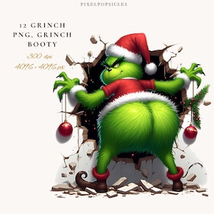 Christmas Party Grouch Clipart: Funny Green PNG Digital Download for Holiday Crafts & Scrapbooking