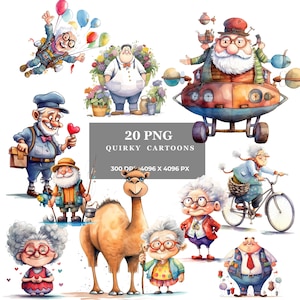 Quirky Rounded English Cartoon Playful Soft-Edged Character Clipart, Cute Digital Illustrations Birthday  Holiday Cards, POD  Scrapbooking