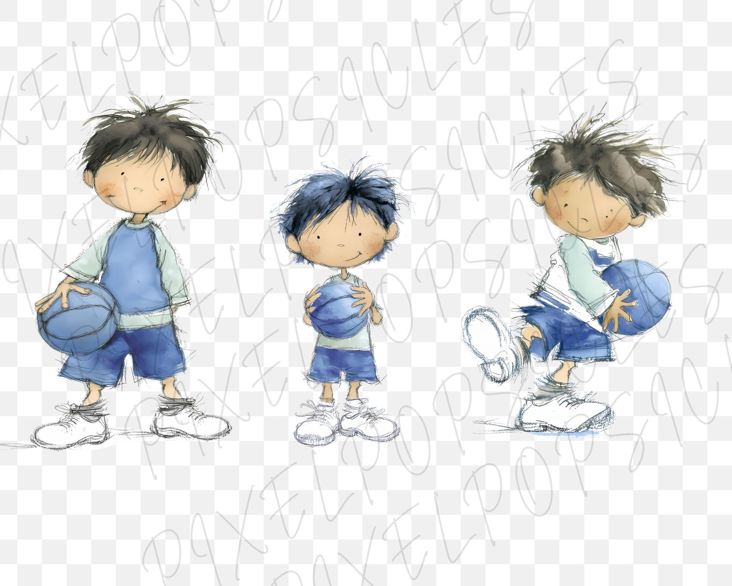 Children Playing Basketball Watercolor Clipart PNG | Kids Sports ...