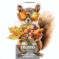 Autumn Squirrel Acrobat Clipart 10 High Res Watercolor Jpgs Cute Forest ...