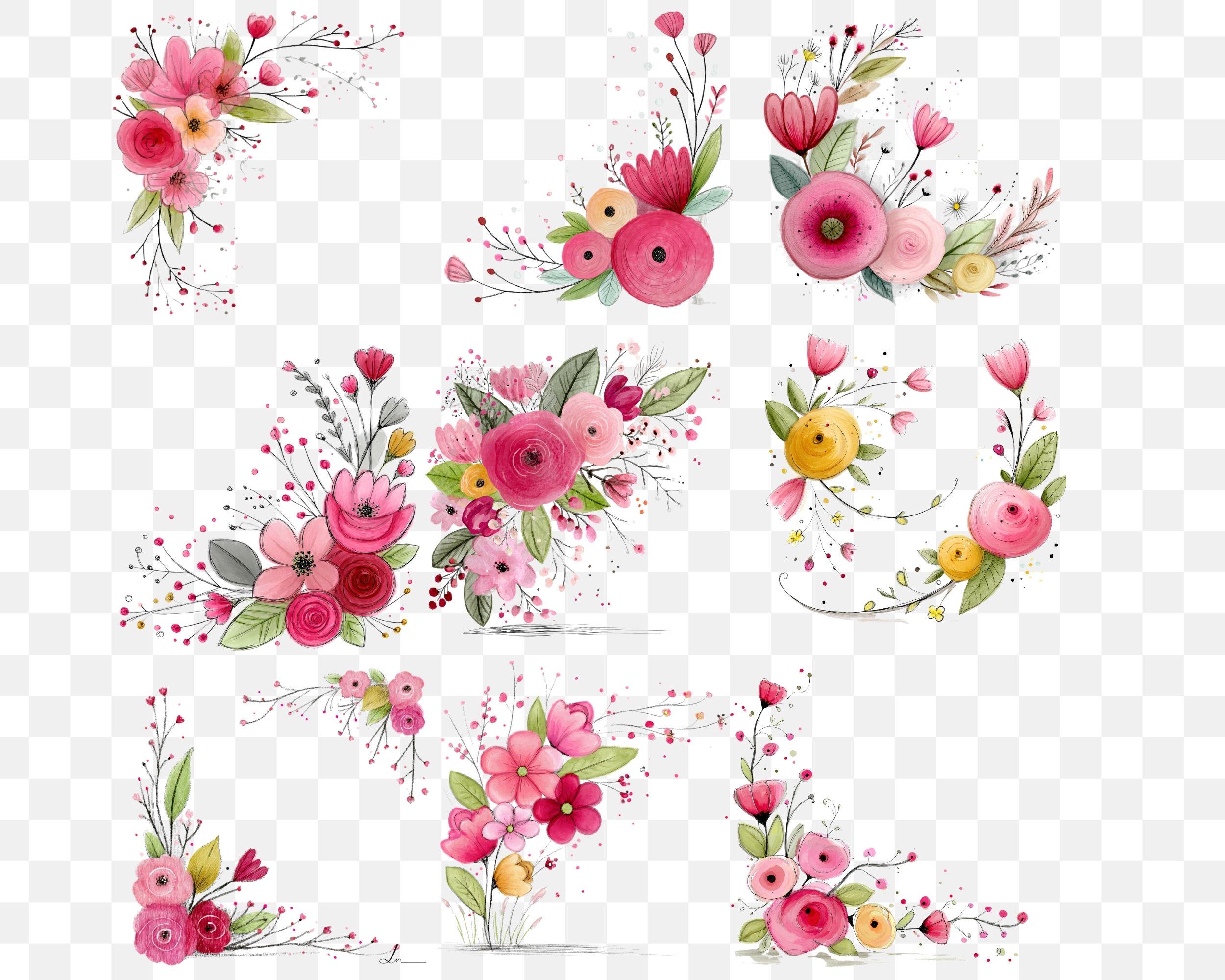 Watercolor Floral Wreath Clipart: PNG Flower Wreaths (digital Download ...