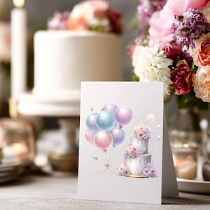 Birthday Cake and Balloons Clipart, Watercolor Celebration PNG Bundle image 11