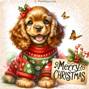 Merry Christmas Clipart | 10 PNG files | Doodle Dog Transparent Clipart, Cute Christmas Card Set, Transparent Background | Digital Printable