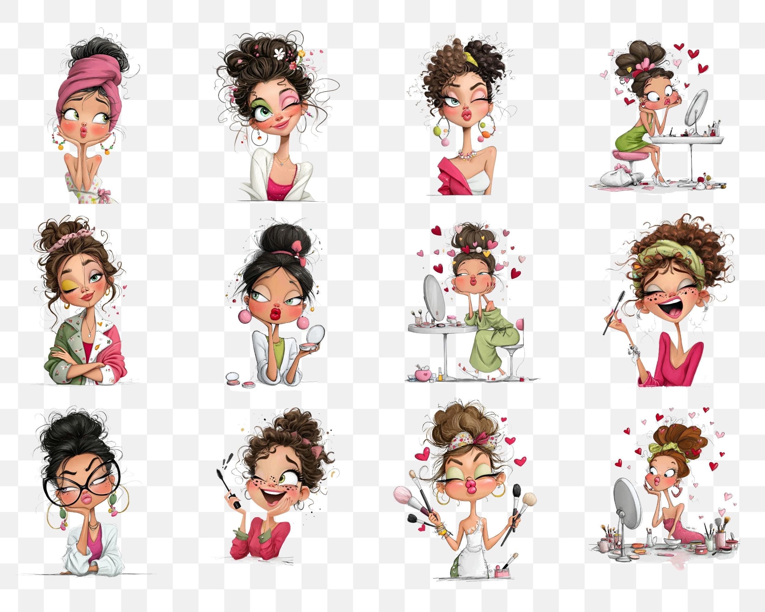 Quirky Makeup Day Watercolor Clipart: Fun Beauty Self-care PNG (digital ...