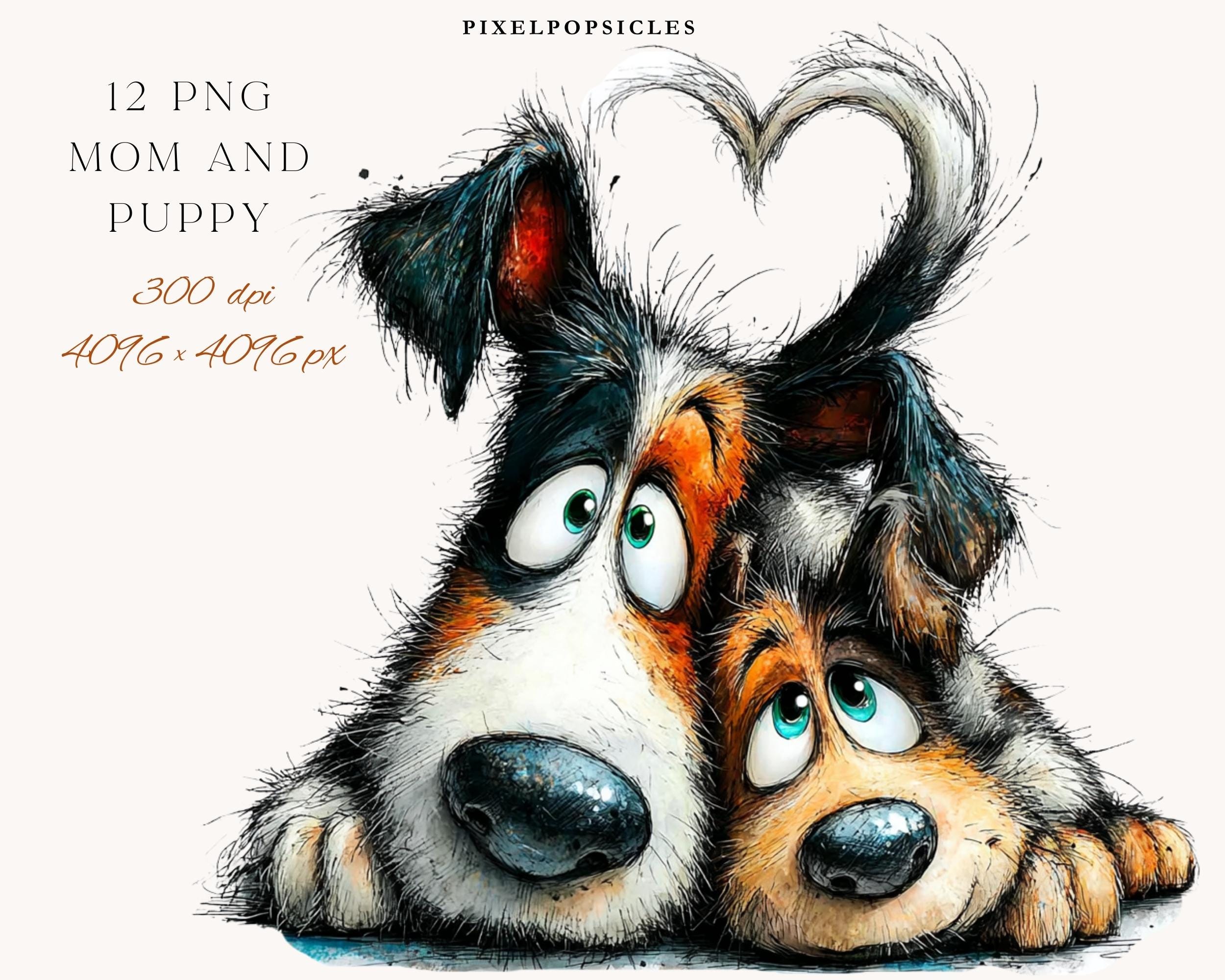 Watercolor Mom and Puppy Clip Art: Whimsical Dog Illustrations - Etsy