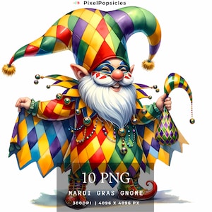 Mardi Gras Gnome PNG, Festival Party Gnome Clipart Commercial Use Mardi Gras Carnival Gnome Sublimation Gnome Watercolor Illustration PNG