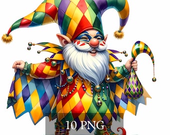 Mardi Gras Gnome Clipart: Watercolor Carnival Illustration