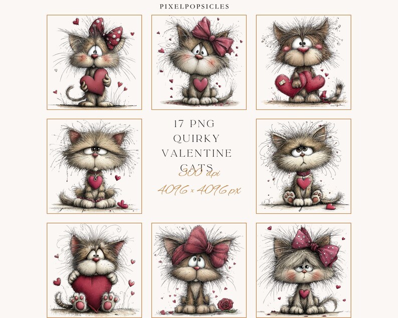 17 Png Valentine Cats Watercolor Clipart Bundle (digital Download) 1 ...