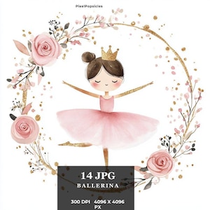 14 Clipart di ballerine rosa, elegante pacchetto di arte digitale di balletto, jpg di alta qualità per decorazioni per la cameretta dei bambini e biglietti di auguri