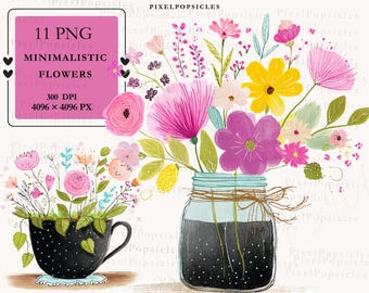 Floral Vase Clipart Bundle: Watercolor Minimalistic Art PNGs (Digital Download)