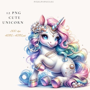 Pastel Unicorn Clipart: Watercolor PNG Graphics, Nursery Art (Commercial Use)