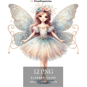 Elegante Aquarell Fee Clipart: PNG Dateien bündeln (Digitaler Download)
