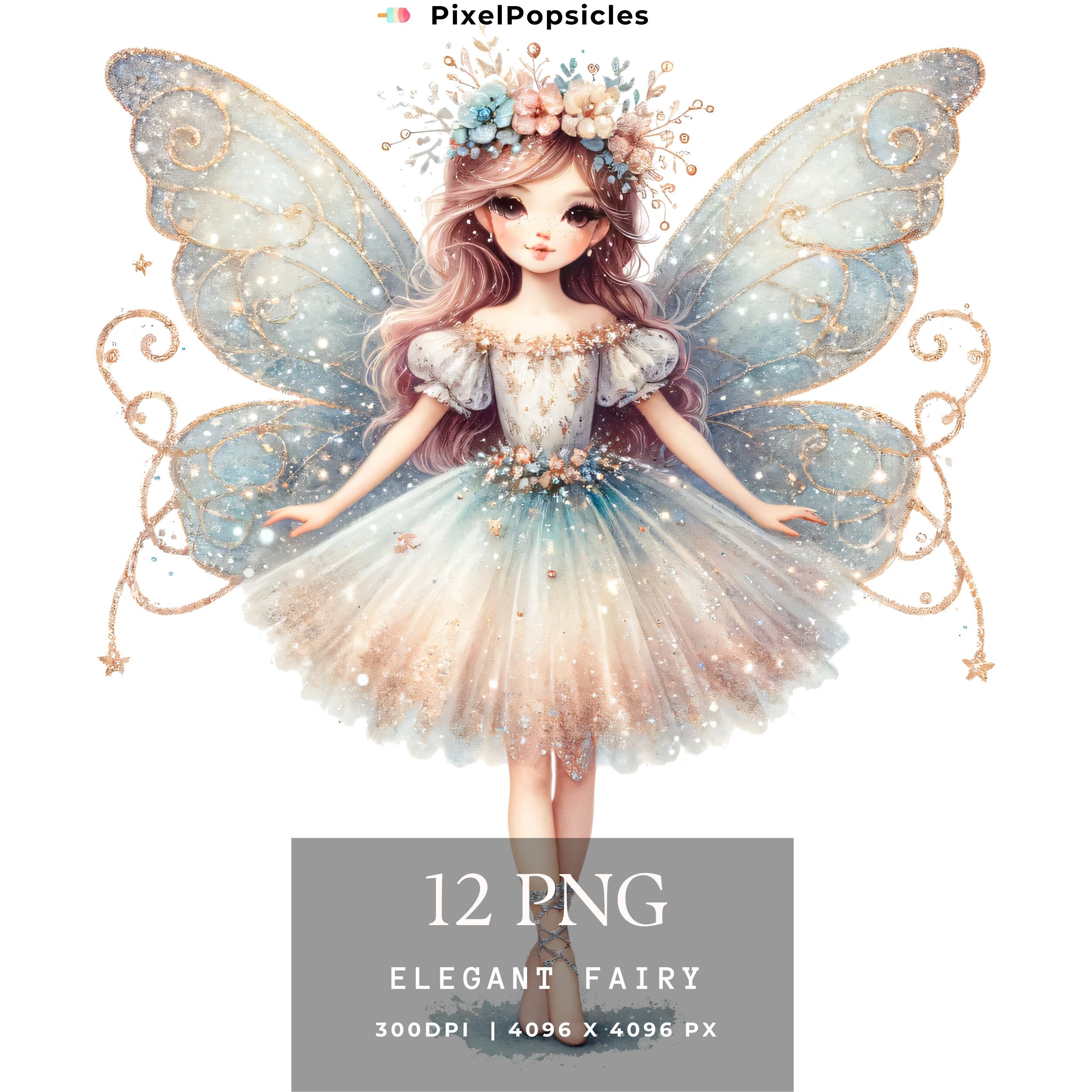 12 Elegant Watercolor Fairy Transparent Clipart Fairy Clip Art Set ...