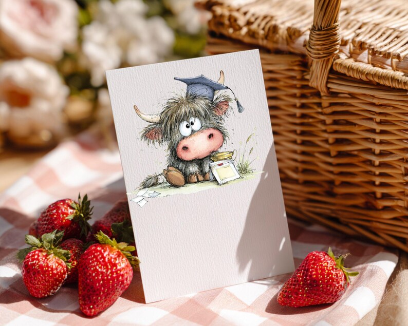 Graduation Highland Cow Clipart Set Watercolor Cows With Cap & Books ...
