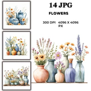 Teapot with Flowers Clipart – Whimsical Watercolor Floral Teapot Illustrations for Cards, Invitations, Crafts & Digital Projects