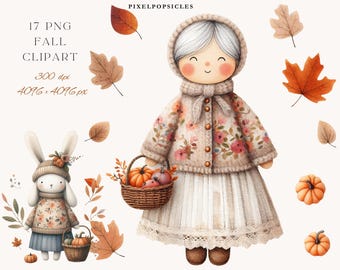 Watercolor Fall Clipart Bundle: Sweet Autumn Characters (Digital Download)