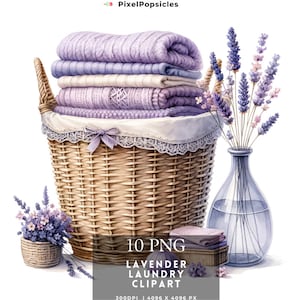 Clipart Lawendowego Prania - 10 Wysokiej Jakości PNG, Cyfrowy Planer, Dziennik Śmieciowy, Album, Księga Pamiątkowa, Użytek Komercyjny, Sublimacja