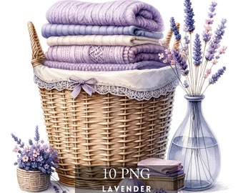 Lavender Laundry Clipart – 10 PNGs, Commercial Use (Digital Download)
