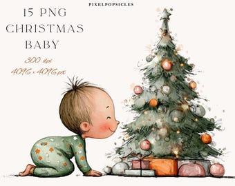 Watercolor Christmas Baby Clipart: Holiday Tree PNG (Digital Download)