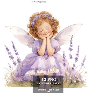 Lavender Fairy Clipart Set: Transparent PNG Bundle (Digital Download)