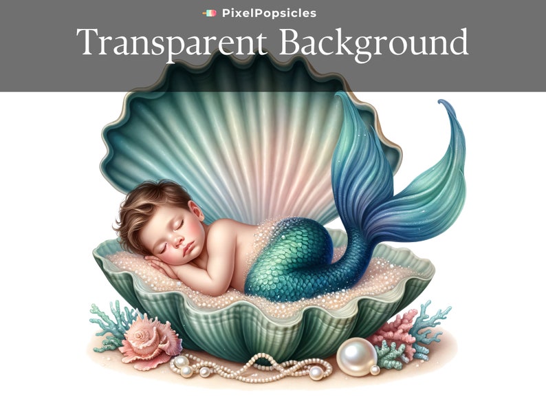15 Baby Boy Mermaid Clip Art, Newborn Clipart, PNG Watercolor Nursery