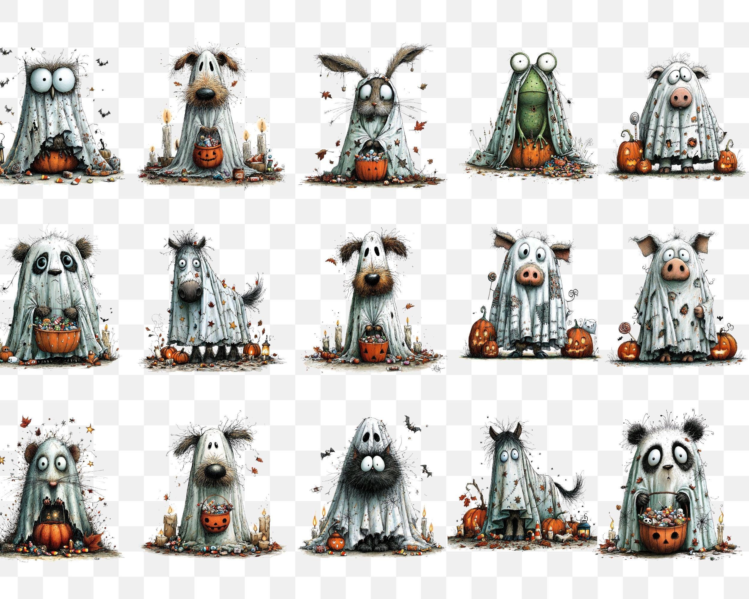 Ghost Animals Watercolor Clipart Set: Spooky Halloween PNG Images for ...