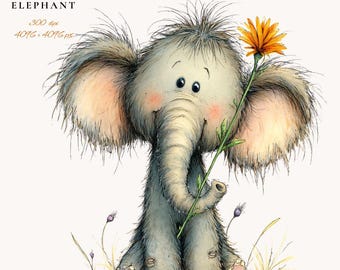 Watercolor Baby Elephant PNG Safari Nursery Art Digital Download Cute Animal Clipart for Kids Room Decor