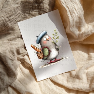 Funny Pigeon Clipart PNG, Sketchy City Bird with French Fries and Macarons image 9