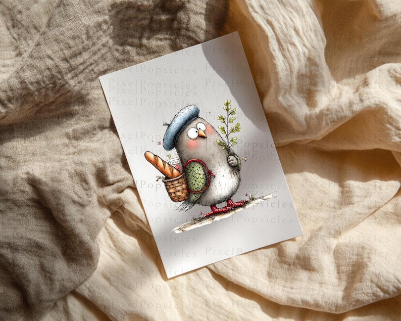 Funny Pigeon Clipart PNG, Sketchy City Bird with French Fries and Macarons image 9