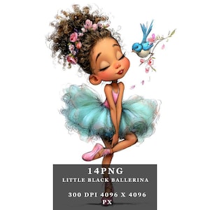 Clipart fille ballerine PNG – 14 illustrations fantaisistes de danseuse de ballet avec oiseaux robes en tulle – faire-parts clip art ballet, décor de cartes