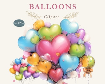 Birthday Balloon Clipart, 14 Watercolor Party Balloon PNGs