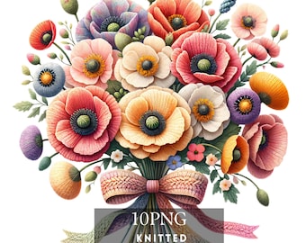 Paquete de imágenes prediseñadas de flores tejidas: diseños PNG en acuarela