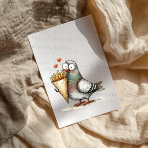 Funny Pigeon Clipart PNG, Sketchy City Bird with French Fries and Macarons image 7