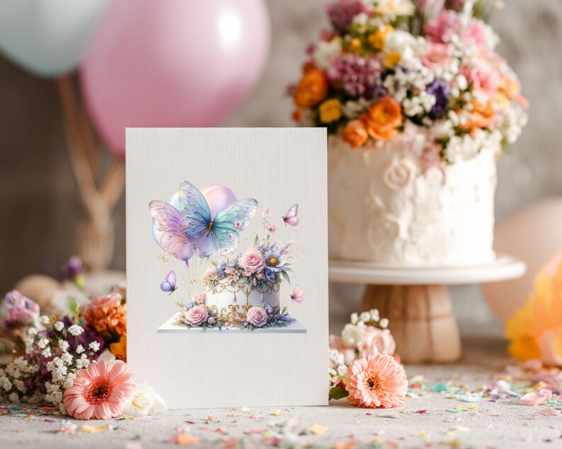 Birthday Cake and Balloons Clipart, Watercolor Celebration PNG Bundle image 10